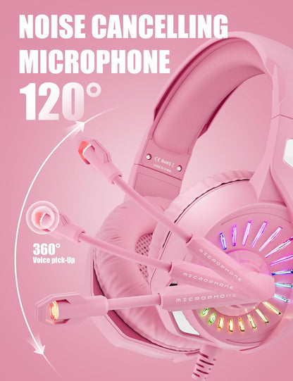 Wired Pink Gaming Headset for PC, PS5, PS4, Xbox Series X|S