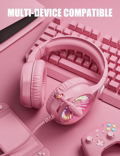 Wired Pink Gaming Headset for PC, PS5, PS4, Xbox Series X|S