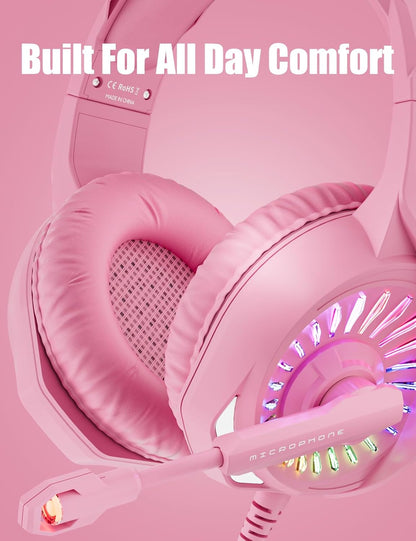 Wired Pink Gaming Headset for PC, PS5, PS4, Xbox Series X|S