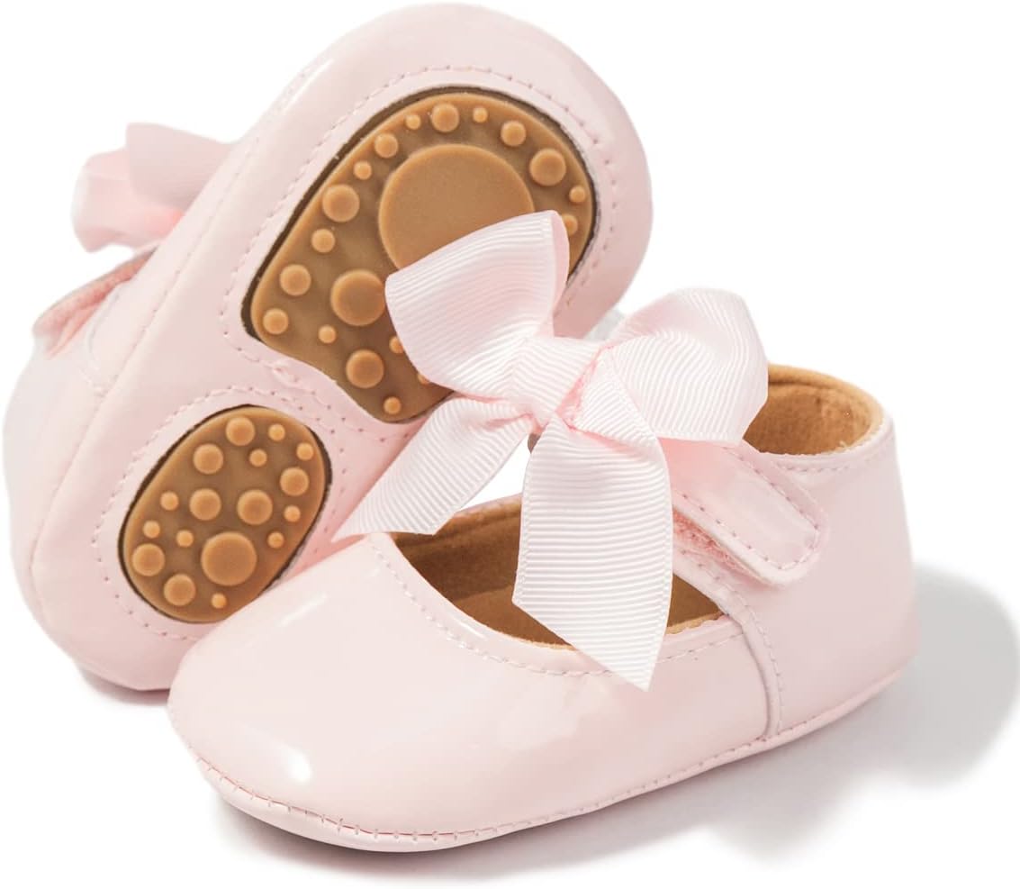 Baby Mary Jane Flats for Girls with Bowknot Cotton Anti Skid Sole Infant First Walker Princess Dress Crib Wedding Shoes