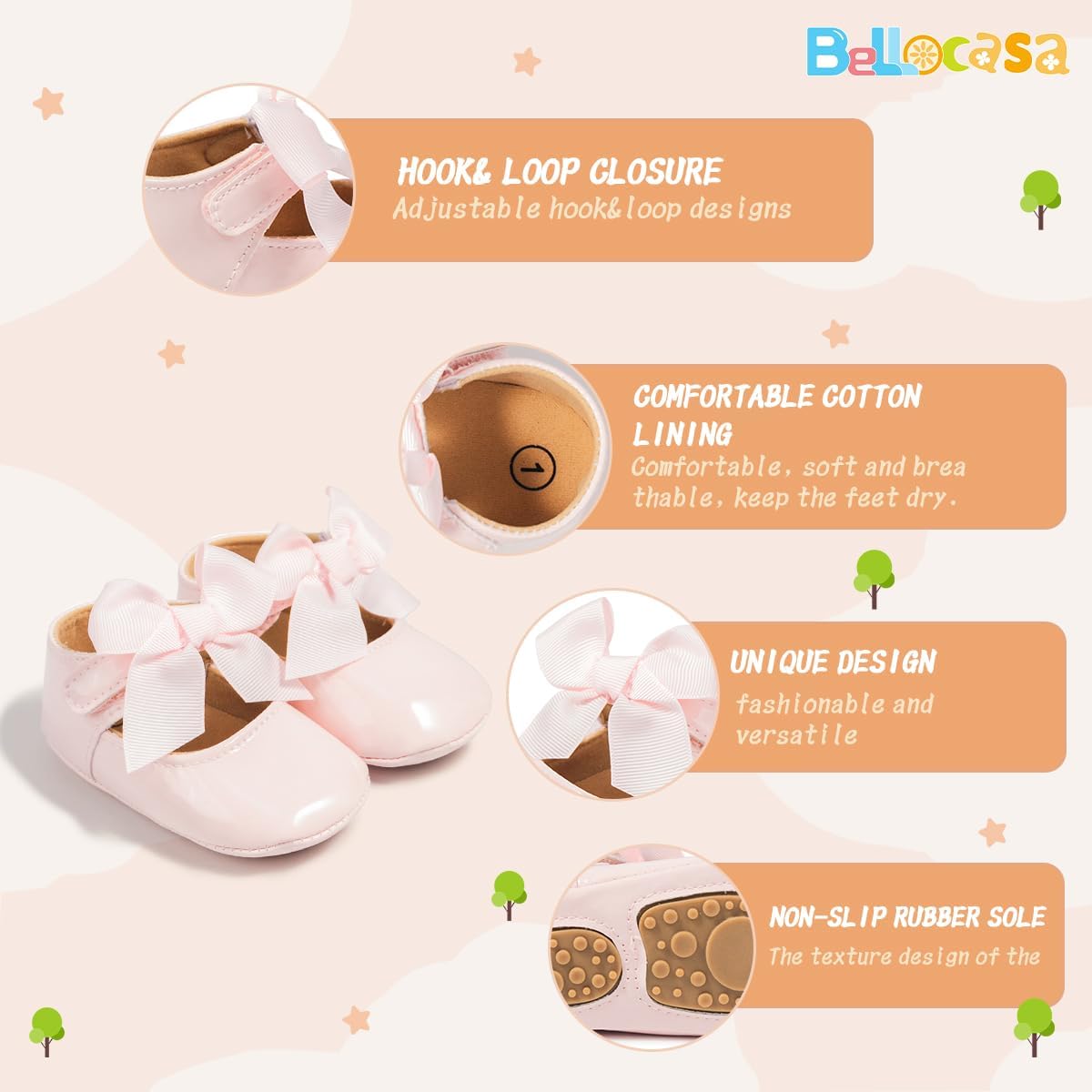 Baby Mary Jane Flats for Girls with Bowknot Cotton Anti Skid Sole Infant First Walker Princess Dress Crib Wedding Shoes
