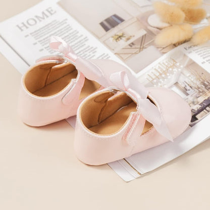 Baby Mary Jane Flats for Girls with Bowknot Cotton Anti Skid Sole Infant First Walker Princess Dress Crib Wedding Shoes