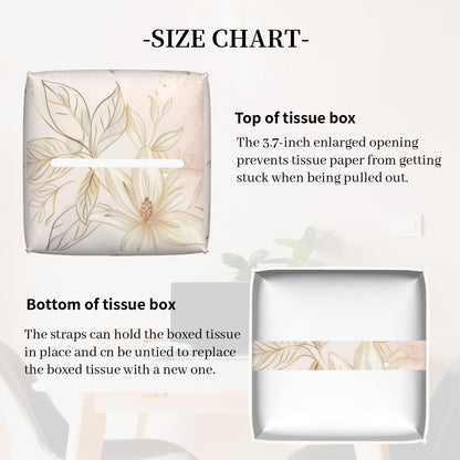Tissue Box Cover,Pink Golden Boho Minimalist Flowers Pu Leather Square Tissue Box Cover Case Decorative Organizer for Bathroom Vanity Countertop Night Stands Office Desk & Car 5.2X5.2X5.2''