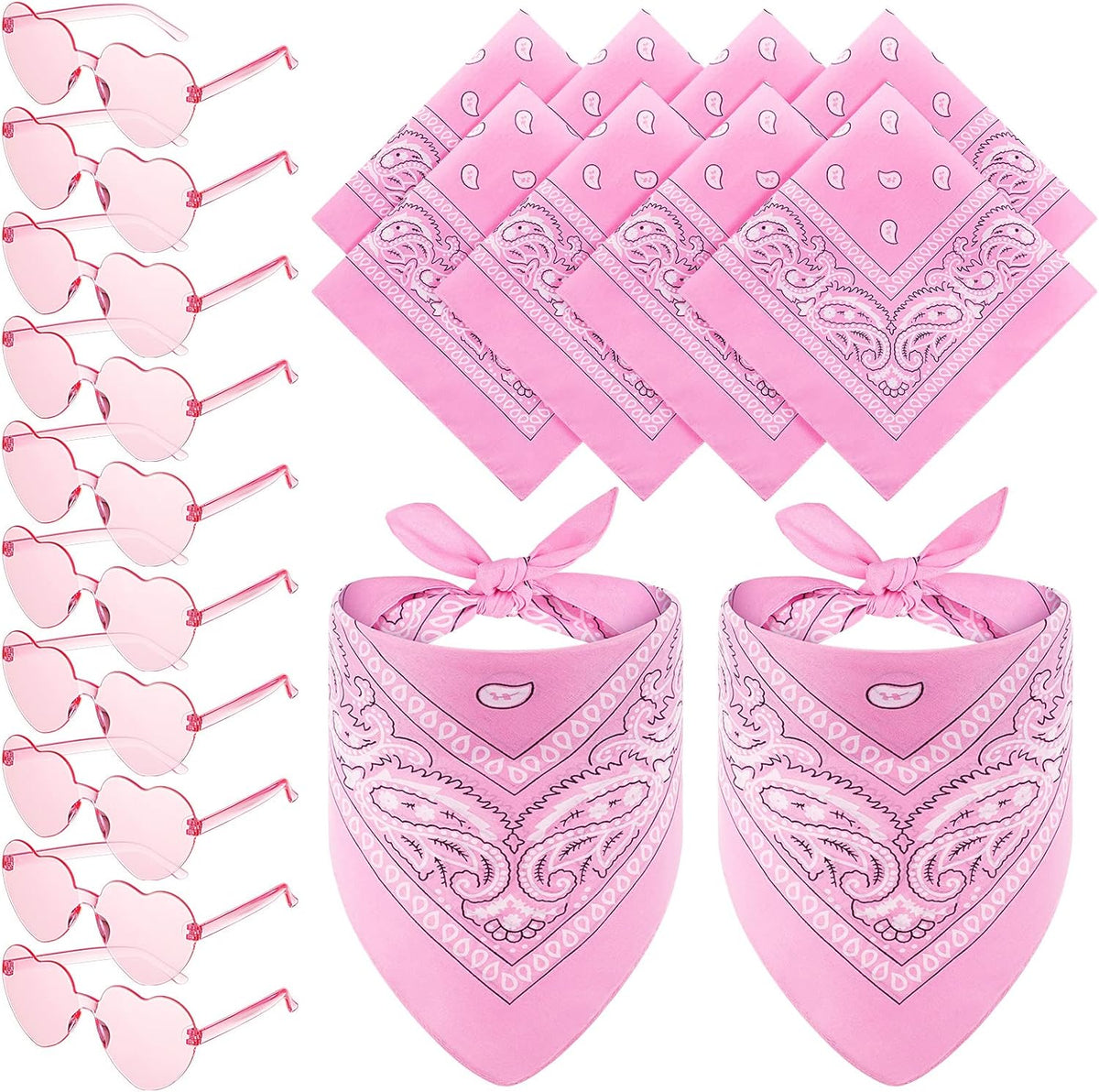 12 Sets Paisley Bandanas Heart Sunglasses Cowgirl Party