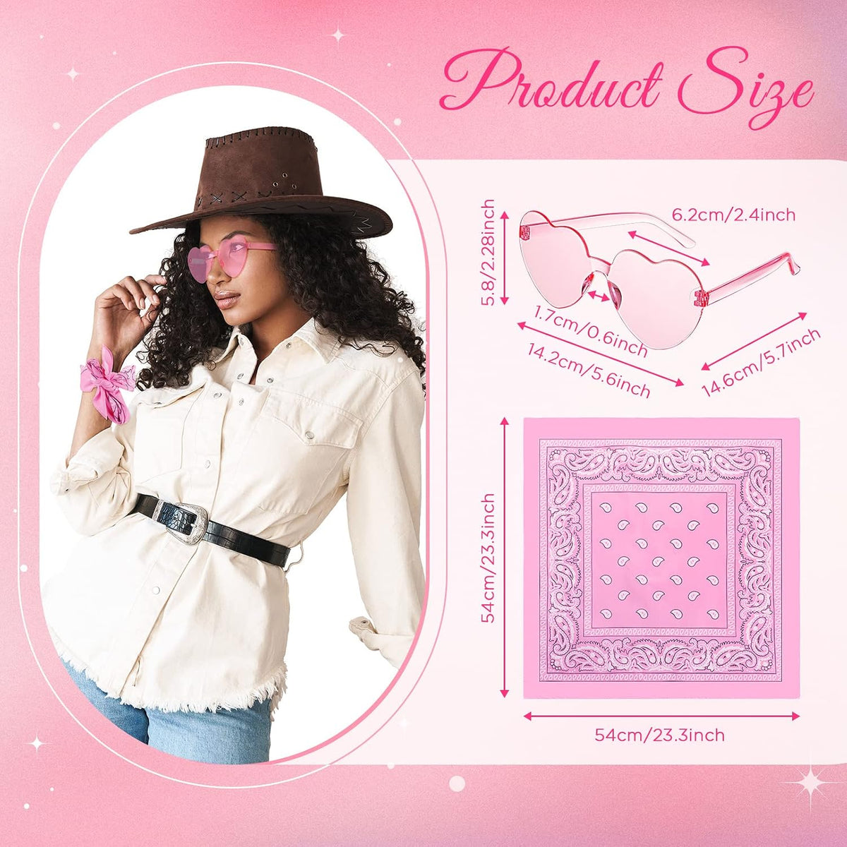 12 Sets Paisley Bandanas Heart Sunglasses Cowgirl Party