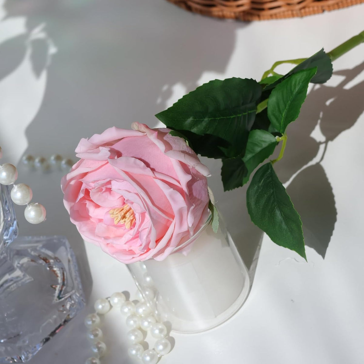 6Pcs Pink Artificial Roses, Real Touch Silk Austin Rose Bouquet, Fake Peony Flowers for Wedding & Home Decor（Pink