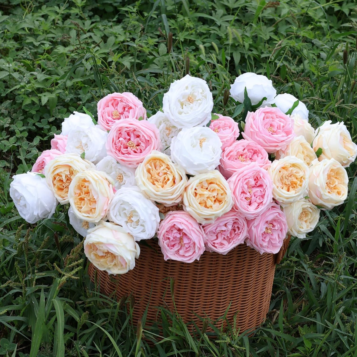 6Pcs Pink Artificial Roses, Real Touch Silk Austin Rose Bouquet, Fake Peony Flowers for Wedding & Home Decor（Pink
