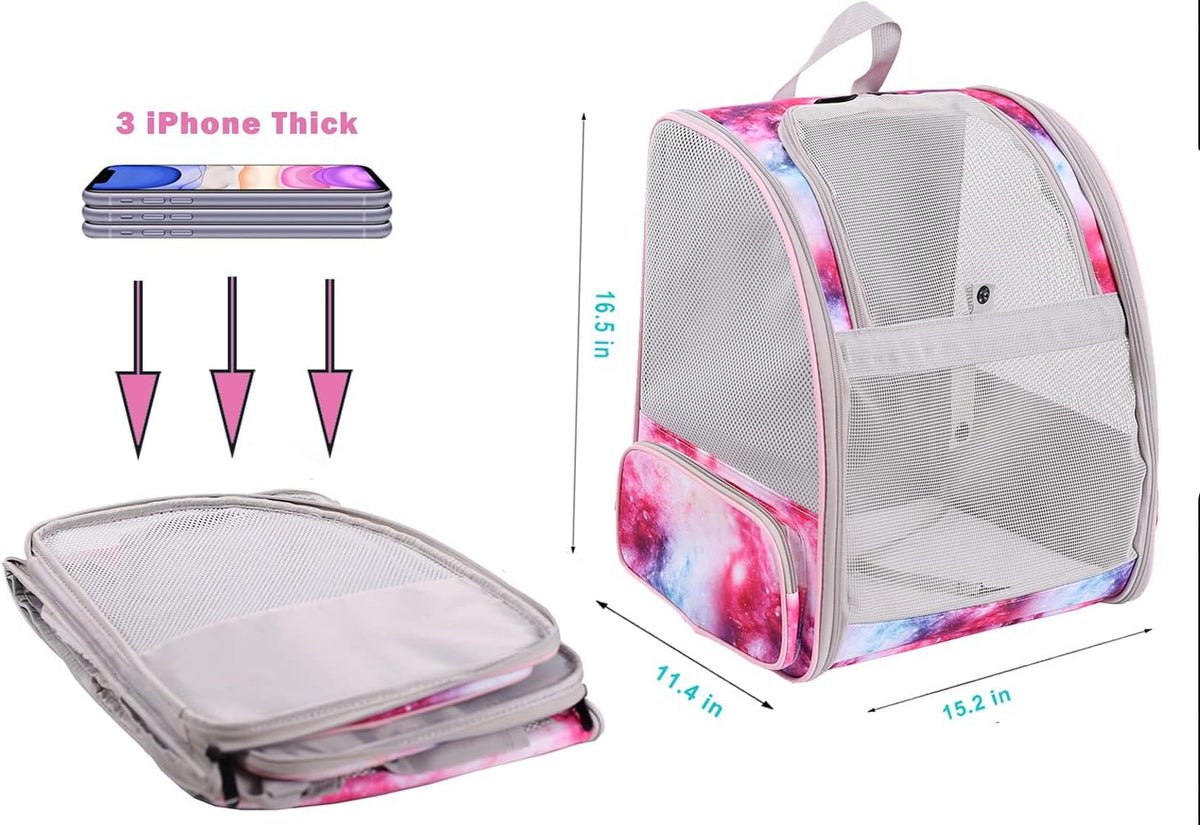 Galaxy Pink Pet Carrier Backpack for Cats and Small Dogs, Backpack for Kitten Bunny Airline Approved Travel Hiking Camping Cat Vet Book Bag (Ventilation)