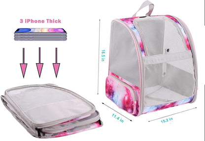 Galaxy Pink Pet Carrier Backpack for Cats and Small Dogs, Backpack for Kitten Bunny Airline Approved Travel Hiking Camping Cat Vet Book Bag (Ventilation)
