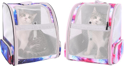 Galaxy Pink Pet Carrier Backpack for Cats and Small Dogs, Backpack for Kitten Bunny Airline Approved Travel Hiking Camping Cat Vet Book Bag (Ventilation)