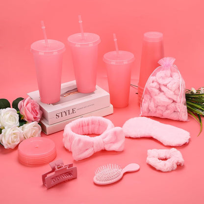 84 Pcs Pink Spa Party Supplies Bulk Include 12 Bow Hairbands 12 Hair Scrunchies 12 Glitter Cups 12 Sleep Eye Mask 12 Organza Bag 12 Hair Clips 12 Combs for Sleepover Party Supplies Spa Birthday Party