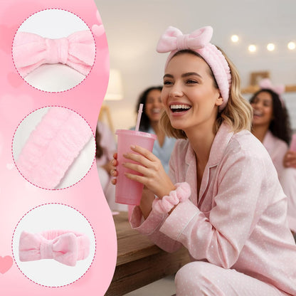 84 Pcs Pink Spa Party Supplies Bulk Include 12 Bow Hairbands 12 Hair Scrunchies 12 Glitter Cups 12 Sleep Eye Mask 12 Organza Bag 12 Hair Clips 12 Combs for Sleepover Party Supplies Spa Birthday Party
