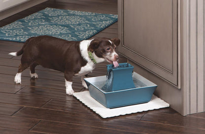 PetSafe Drinkwell Pagoda Pet Fountain,70 oz/ 2L Capacity,Elevated Indoor Ceramic Cat Fountain, 2 Levels of Free-Falling Streams, Included Carbon & Foam Filter Provide Fresh Water with Every Sip, Blue