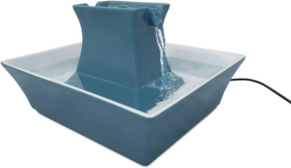 PetSafe Drinkwell Pagoda Pet Fountain,70 oz/ 2L Capacity,Elevated Indoor Ceramic Cat Fountain, 2 Levels of Free-Falling Streams, Included Carbon & Foam Filter Provide Fresh Water with Every Sip, Blue