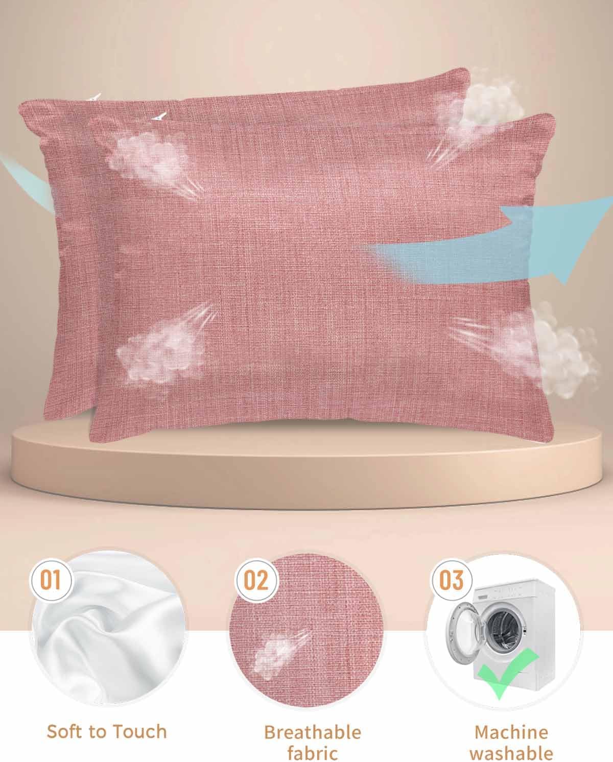 Satin Pillowcase for Hair and Skin Standard Size 2 Pack Peach Pink Linen Satin Pillow Case Soft Breathable Cool Silk Farmhouse Pure Color Pillowcases with Hidden Zipper Throw Pillow Covers 20x26 Inch
