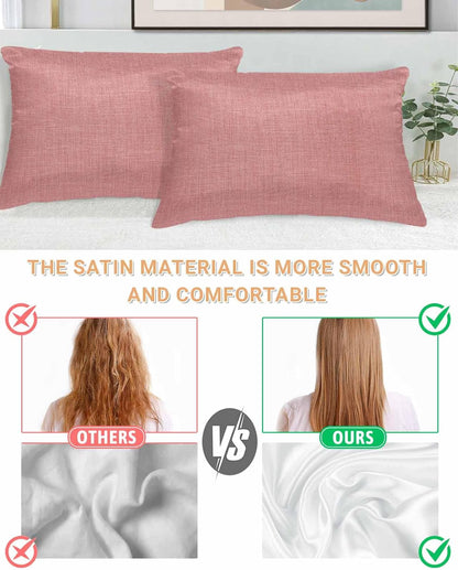 Satin Pillowcase for Hair and Skin Standard Size 2 Pack Peach Pink Linen Satin Pillow Case Soft Breathable Cool Silk Farmhouse Pure Color Pillowcases with Hidden Zipper Throw Pillow Covers 20x26 Inch