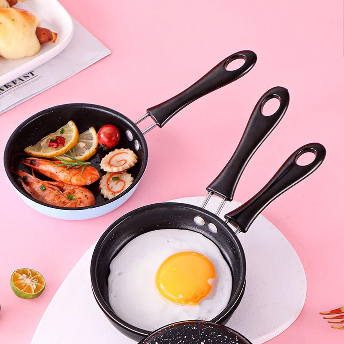 Nonstick Frying Pan, Mini Frying Pan Stainless Steel Prevent Stick Induction Pot Round Breakfast Small Fry Egg Pan with Long Handle for Home Restaurant Kitchen ()