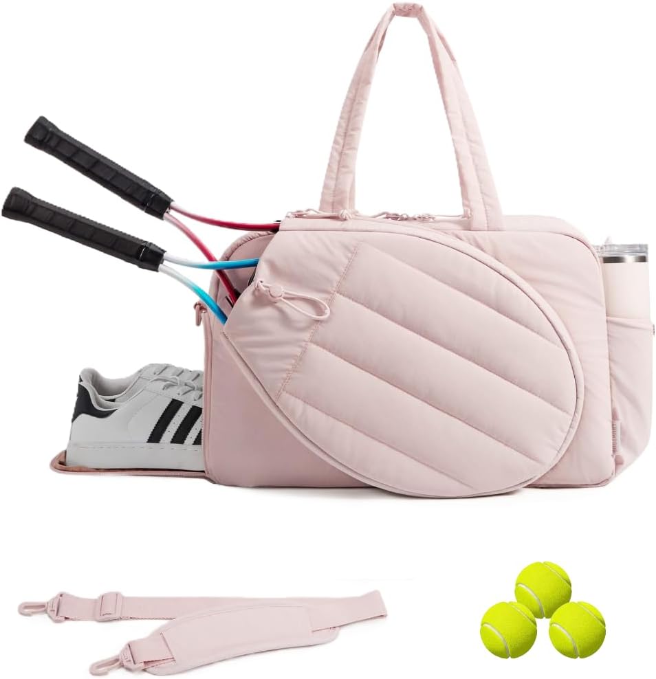 Pickleball,Tennis Racket Bag,Gym Bag for Women,Man. Quilted, Holds 2 Rackets with Shoe Compartment. Sport Bag for Gym, Court, Travel Duffle Bag