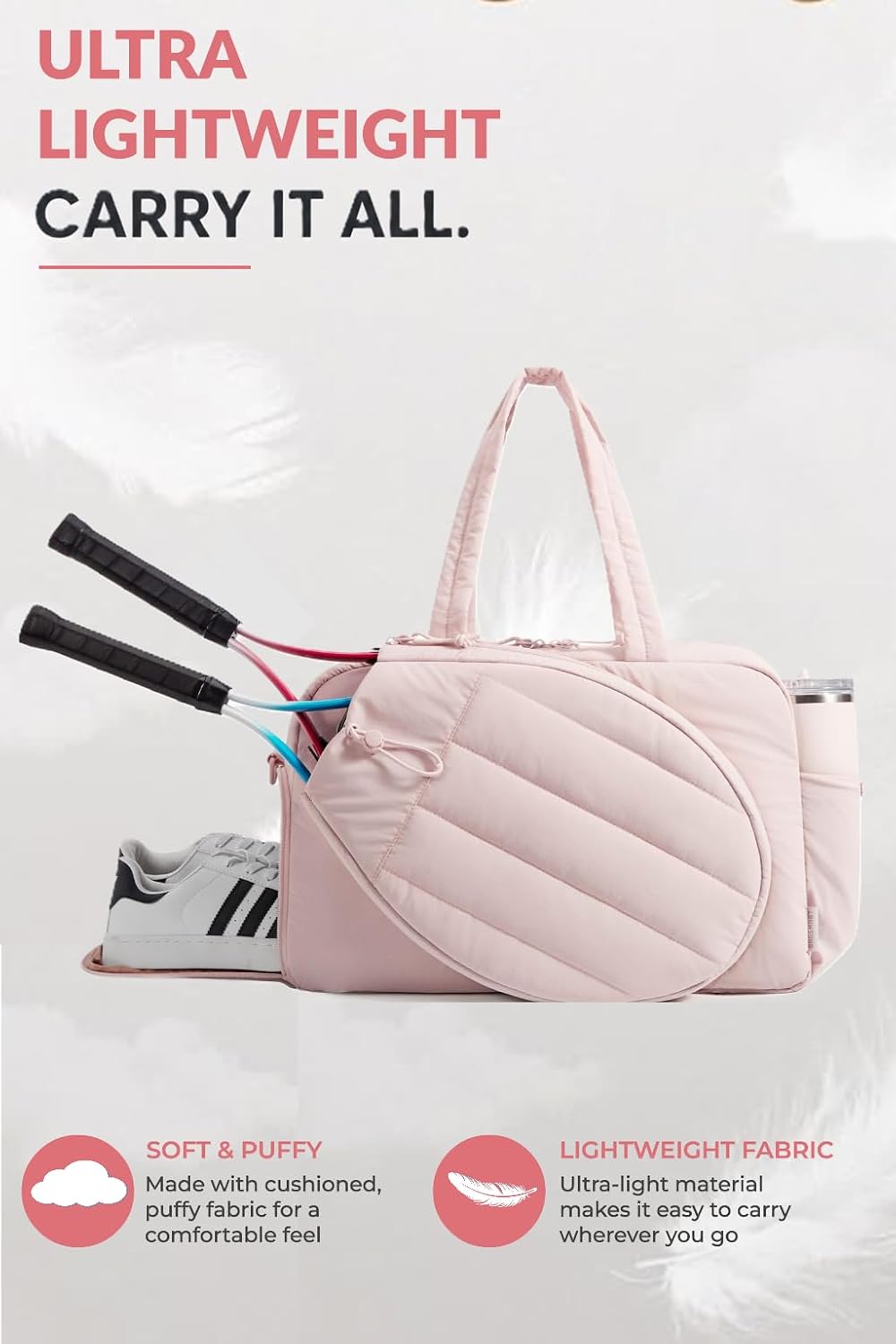 Pickleball,Tennis Racket Bag,Gym Bag for Women,Man. Quilted, Holds 2 Rackets with Shoe Compartment. Sport Bag for Gym, Court, Travel Duffle Bag