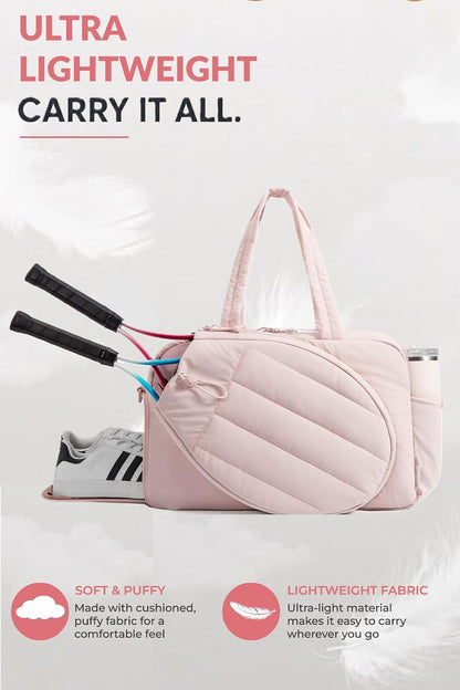 Pickleball,Tennis Racket Bag,Gym Bag for Women,Man. Quilted, Holds 2 Rackets with Shoe Compartment. Sport Bag for Gym, Court, Travel Duffle Bag