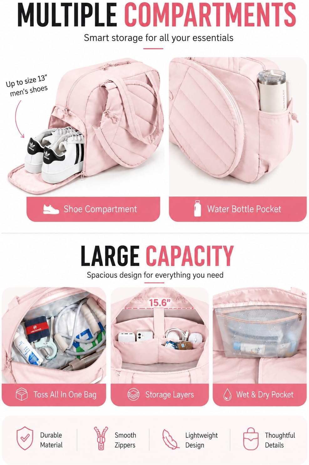 Pickleball,Tennis Racket Bag,Gym Bag for Women,Man. Quilted, Holds 2 Rackets with Shoe Compartment. Sport Bag for Gym, Court, Travel Duffle Bag