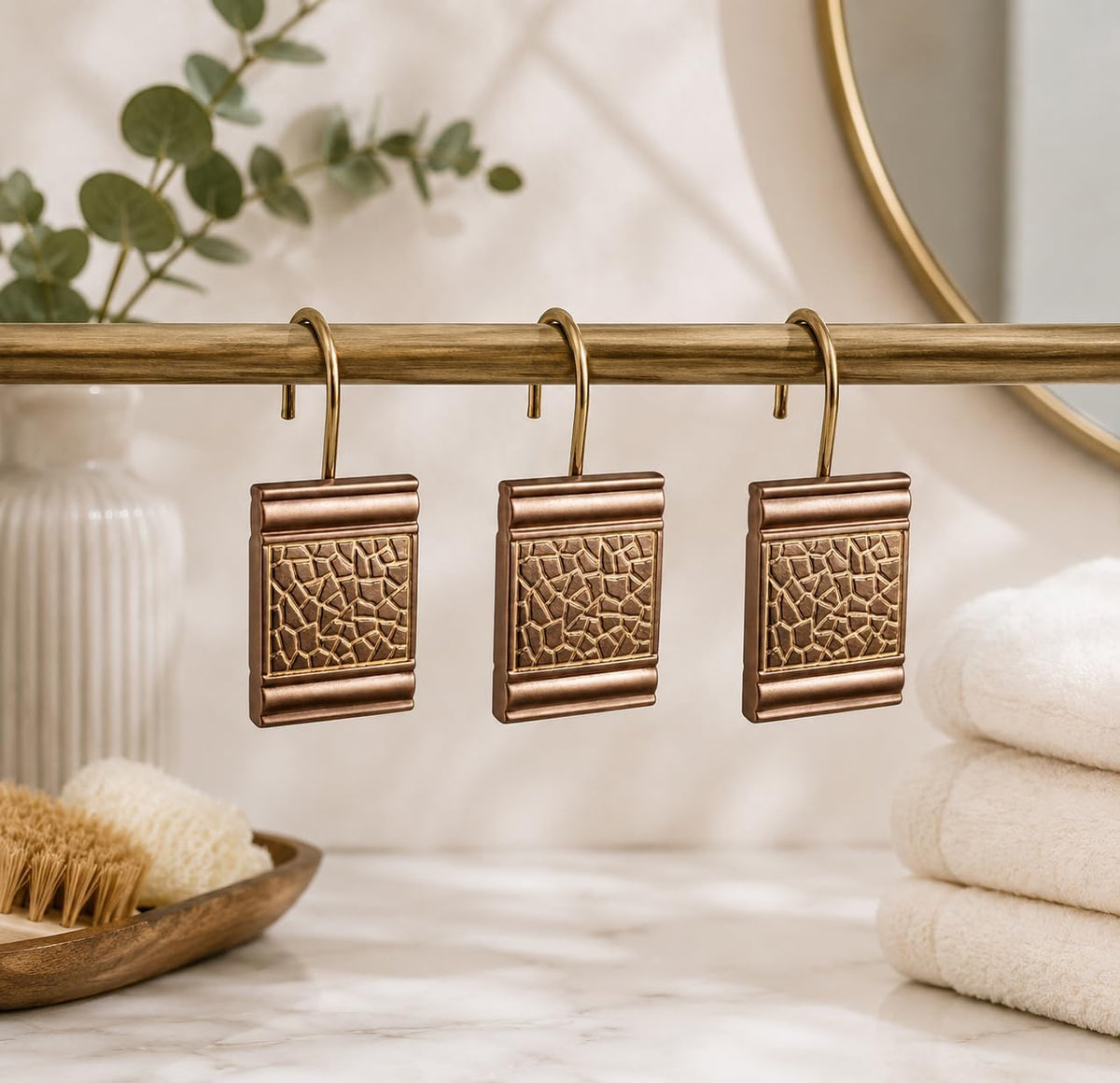Sinatra Shower Curtain Hooks Pack of 12 Modern Classic Decorative Bathroom Decor, Blush