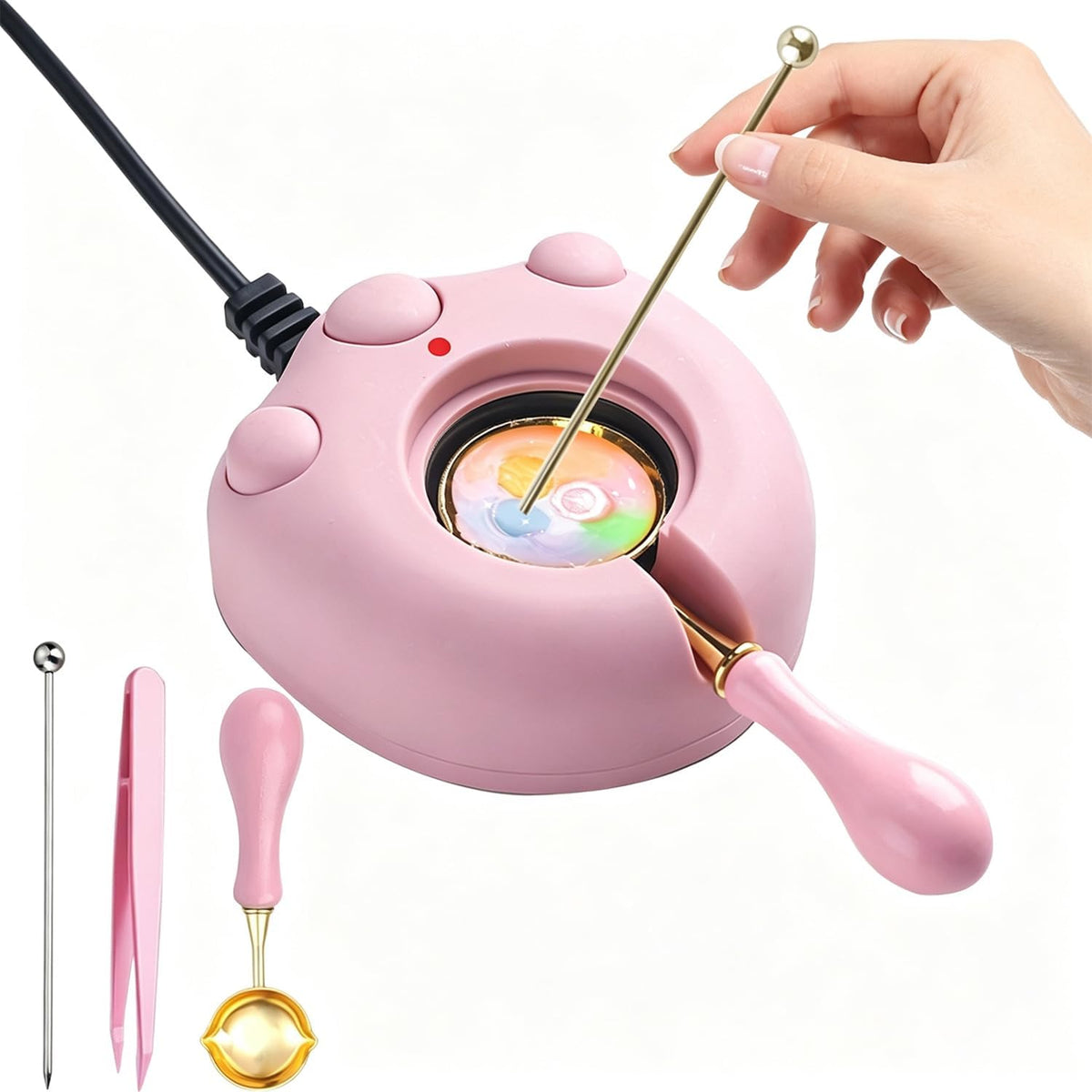 Electric Wax Seal Warmer, Pink Electric Sealing Stamp Warmer Melter for Melting Wax Seal Beads Sticks with Spoon, Stirring to Do DIY Craft (Pink)