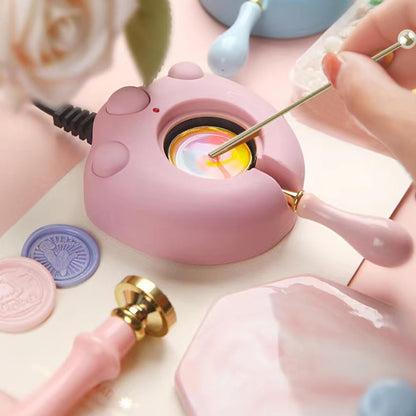 Electric Wax Seal Warmer, Pink Electric Sealing Stamp Warmer Melter for Melting Wax Seal Beads Sticks with Spoon, Stirring to Do DIY Craft (Pink)
