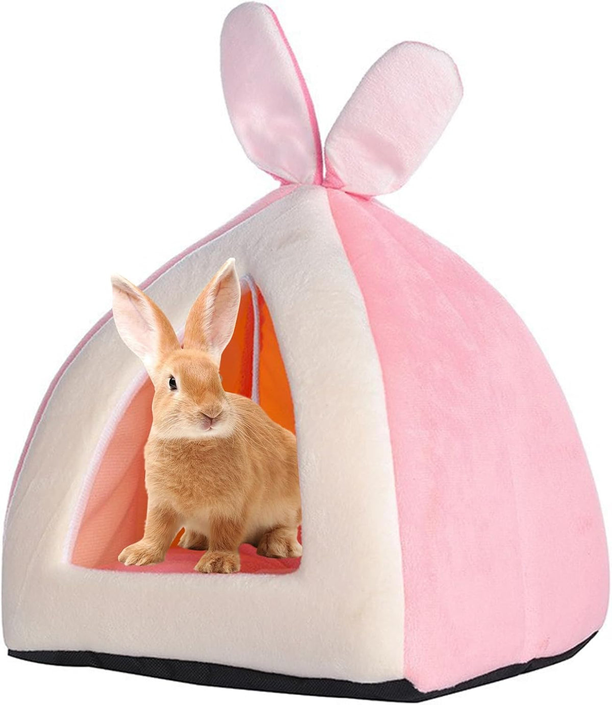 Rabbit Bed Cave Cozy Guinea Pig Hideout Cute Bunny Bed Large House Winter Nest Dwarf Rabbit Cage Accessories for Chinchilla Ferret Hedgehog or Other Small Animals（Pink）
