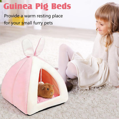 Rabbit Bed Cave Cozy Guinea Pig Hideout Cute Bunny Bed Large House Winter Nest Dwarf Rabbit Cage Accessories for Chinchilla Ferret Hedgehog or Other Small Animals（Pink）