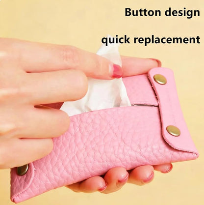 Pocket Tissue Holder for Purse, Soft Tissue Box Reusable Tissue Travel Pouch Paper Box Bag for Face Towels (Pink)