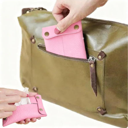 Pocket Tissue Holder for Purse, Soft Tissue Box Reusable Tissue Travel Pouch Paper Box Bag for Face Towels (Pink)