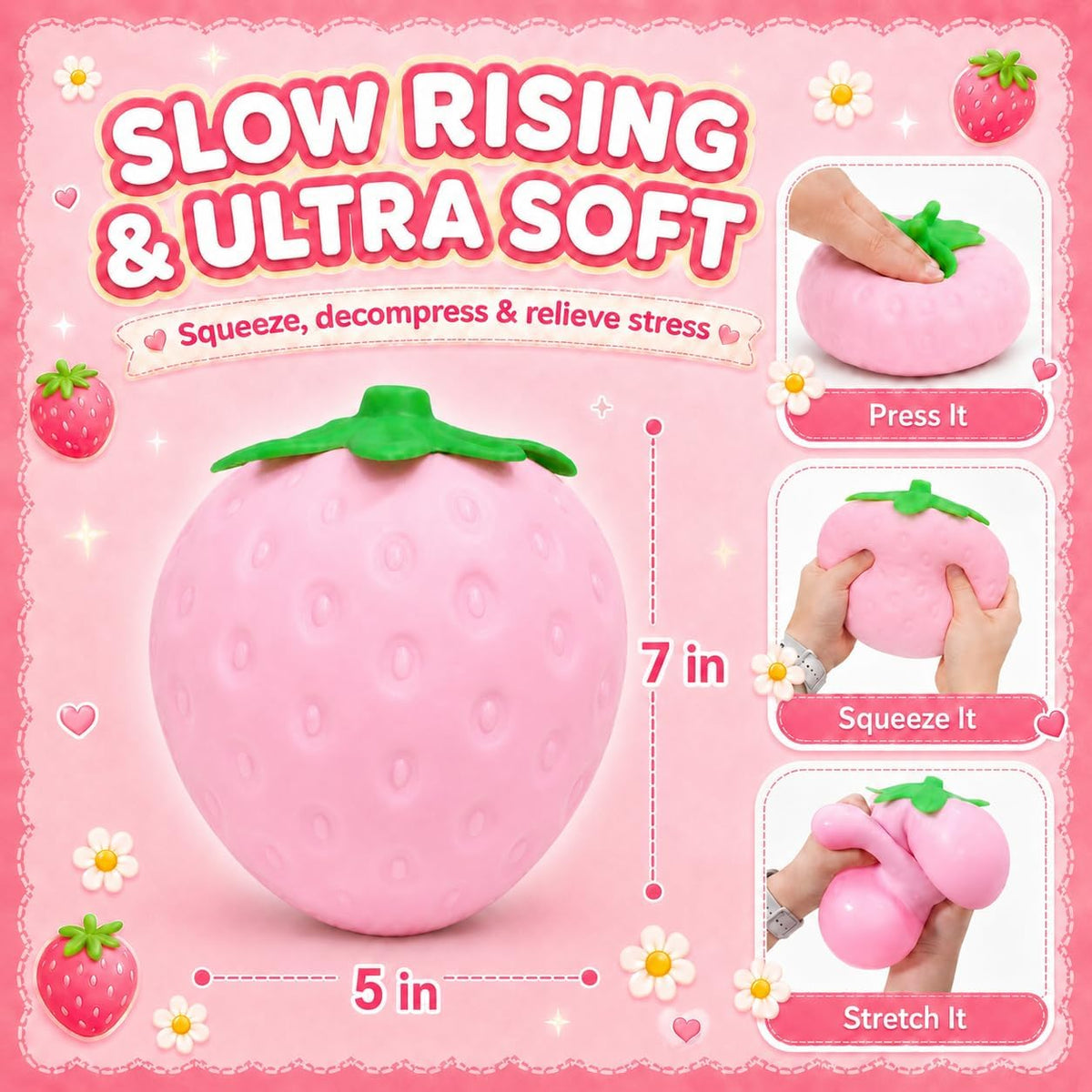 Strawberry Squishy, 7in Jumbo Pink Strawberry Squishies