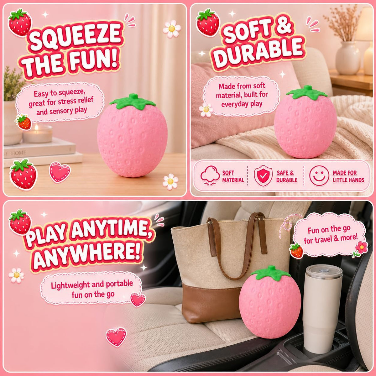 Strawberry Squishy, 7in Jumbo Pink Strawberry Squishies