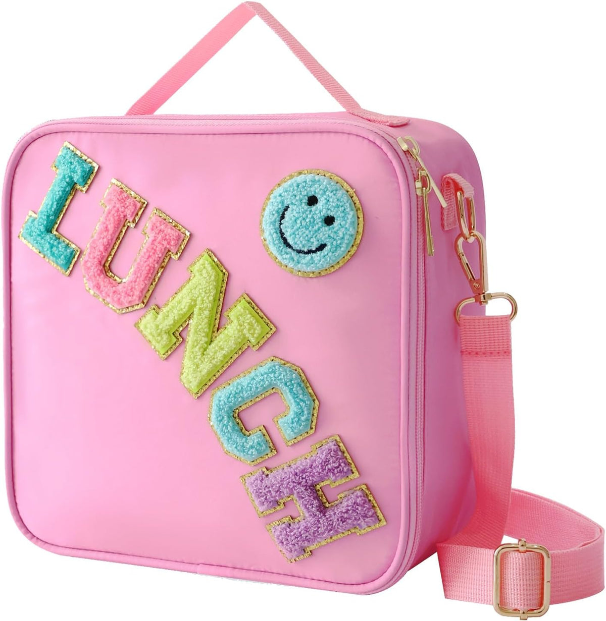 Insulated Lunch Bag With Adjustable Shoulder Strap, Girls Preppy Lunch Box
