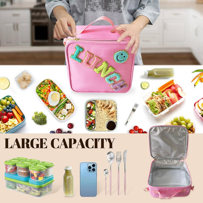 Insulated Lunch Bag With Adjustable Shoulder Strap, Girls Preppy Lunch Box