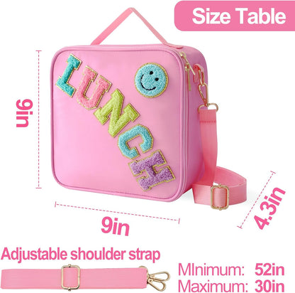 Insulated Lunch Bag With Adjustable Shoulder Strap, Girls Preppy Lunch Box