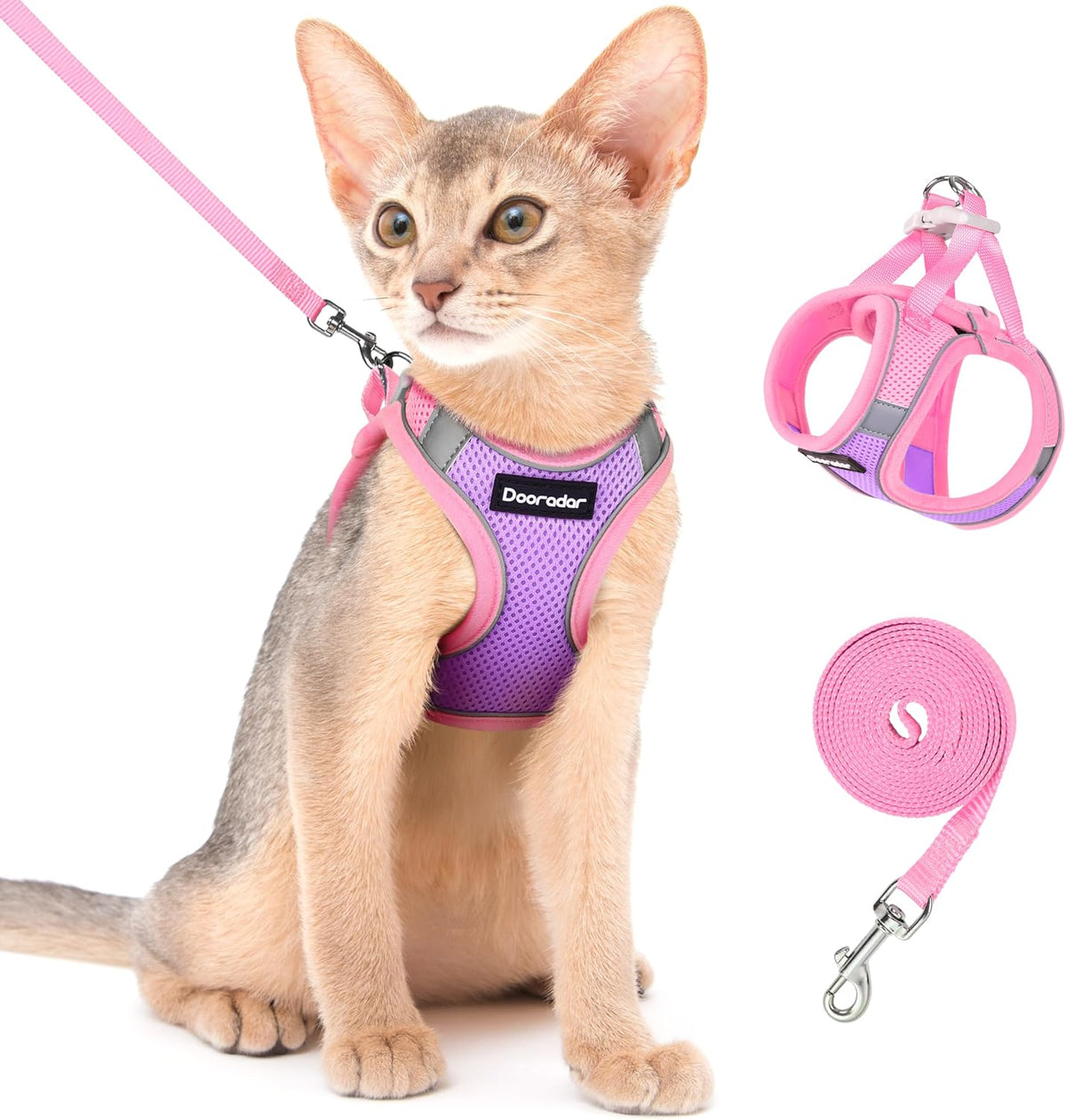 Cat Harness and Leash Set, Easy-on Vest, Purple & Pink
