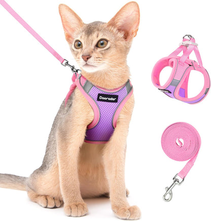 Cat Harness and Leash Set, Easy-on Vest, Purple & Pink