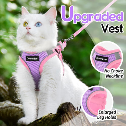 Cat Harness and Leash Set, Easy-on Vest, Purple & Pink