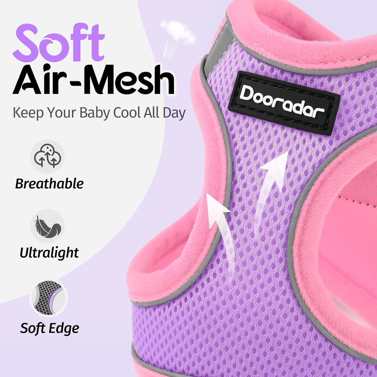 Cat Harness and Leash Set, Easy-on Vest, Purple & Pink