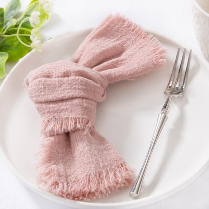 MLMC 6 Pack Dusty Pink Cloth Napkins with Fringe Boho Linen Napkins Washable Reusable Rustic Dinner Table Decor 17"×17" for Wedding Party Bridal Baby Shower Decor