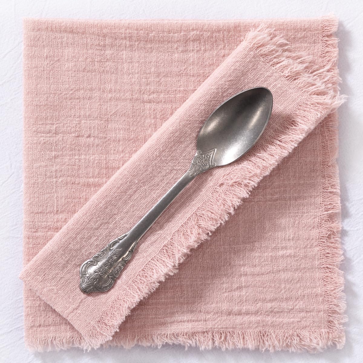 MLMC 6 Pack Dusty Pink Cloth Napkins with Fringe Boho Linen Napkins Washable Reusable Rustic Dinner Table Decor 17"×17" for Wedding Party Bridal Baby Shower Decor