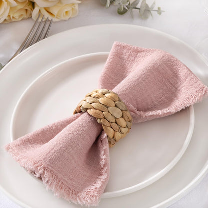 MLMC 6 Pack Dusty Pink Cloth Napkins with Fringe Boho Linen Napkins Washable Reusable Rustic Dinner Table Decor 17"×17" for Wedding Party Bridal Baby Shower Decor