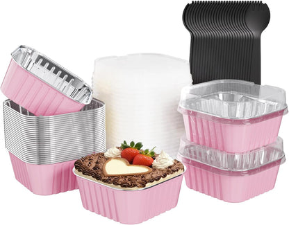 25 Pack Mini Cake Pans with Lids, dessert cups baked goods packaging