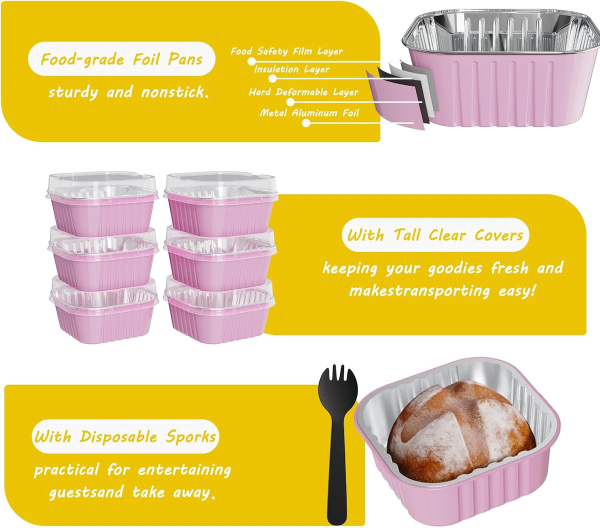 25 Pack Mini Cake Pans with Lids, dessert cups baked goods packaging