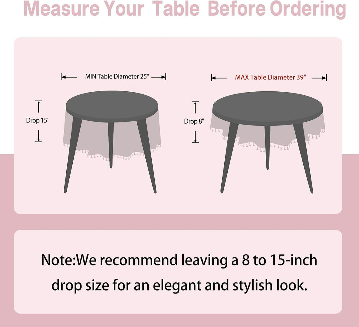 Pink Tablecloth Round Table 55" x 55" Linen Look Texture Cotton Tablecloth Waterproof Wrinkle Free Heavy Duty Tables Cover with Tassel for Kitchen Dining Holiday Party