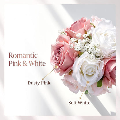 Dusty Pink & White Wedding Bridesmaid Bouquets Set of 2