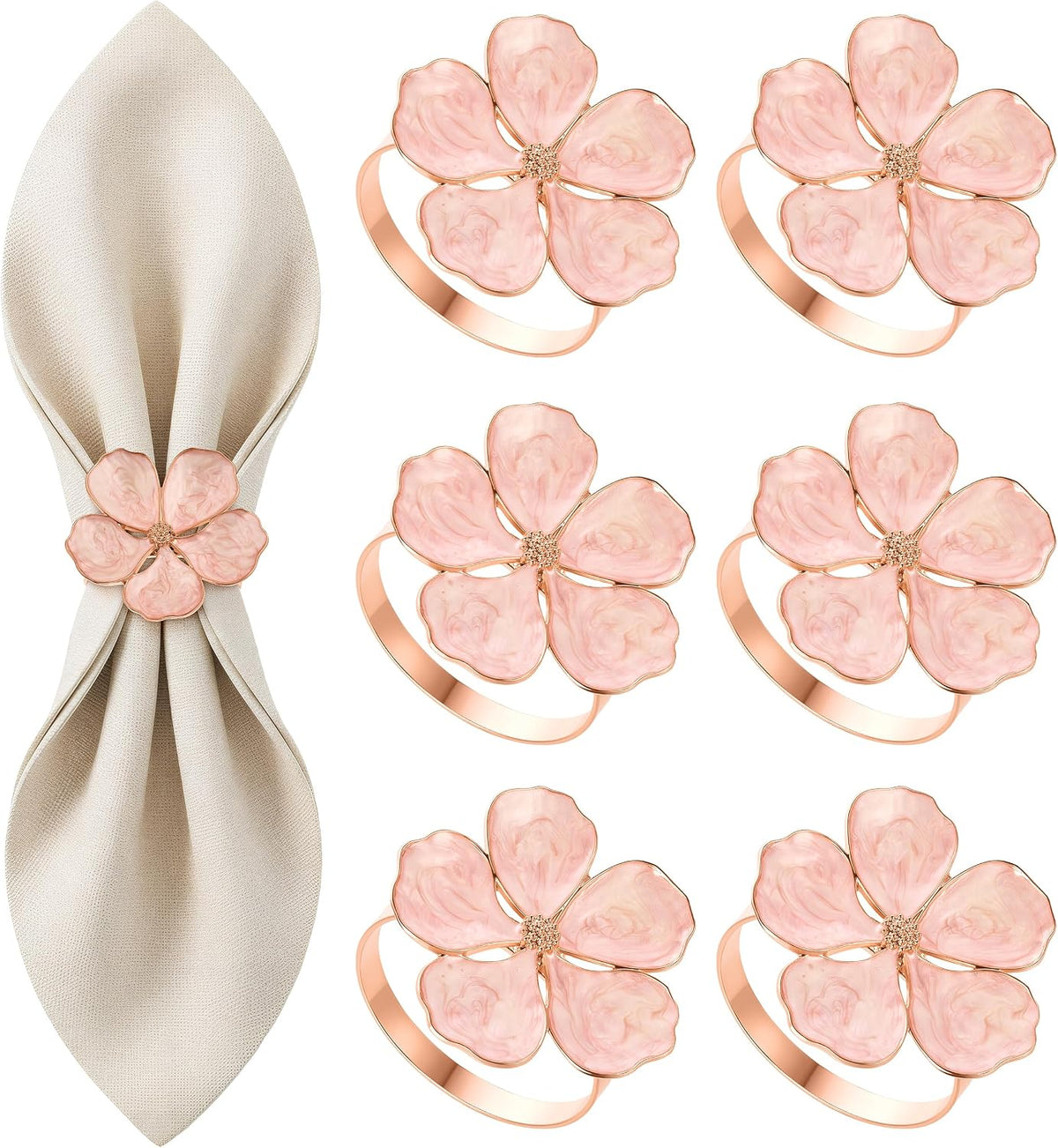 Napkin Rings Set of 6 Rose Gold Flower Napkin Rings, 24 Place Cards for Elegant Table Decoration, Holiday Family Dinner Party, Easter, Christmas, Thanksgiving, Gift, Birthday, Wedding
