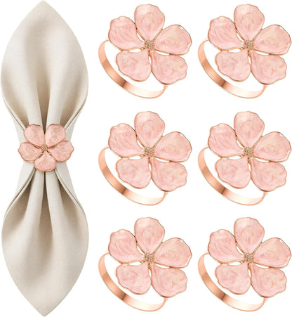 Napkin Rings Set of 6 Rose Gold Flower Napkin Rings, 24 Place Cards for Elegant Table Decoration, Holiday Family Dinner Party, Easter, Christmas, Thanksgiving, Gift, Birthday, Wedding
